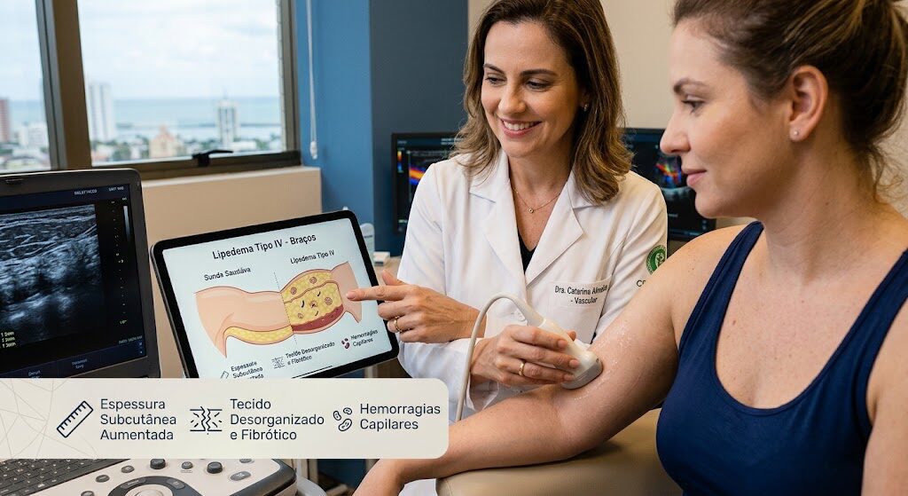 Ultrassom no diagnóstico de lipedema nos braços: uma ferramenta precisa para mapear a gordura e direcionar o tratamento correto.
